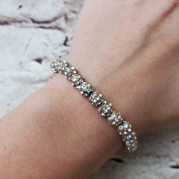 Rhinestone Bracelet Beaded Stretch Sparkle Bridal Wedding Party Basic Casual - Picture 1 of 6